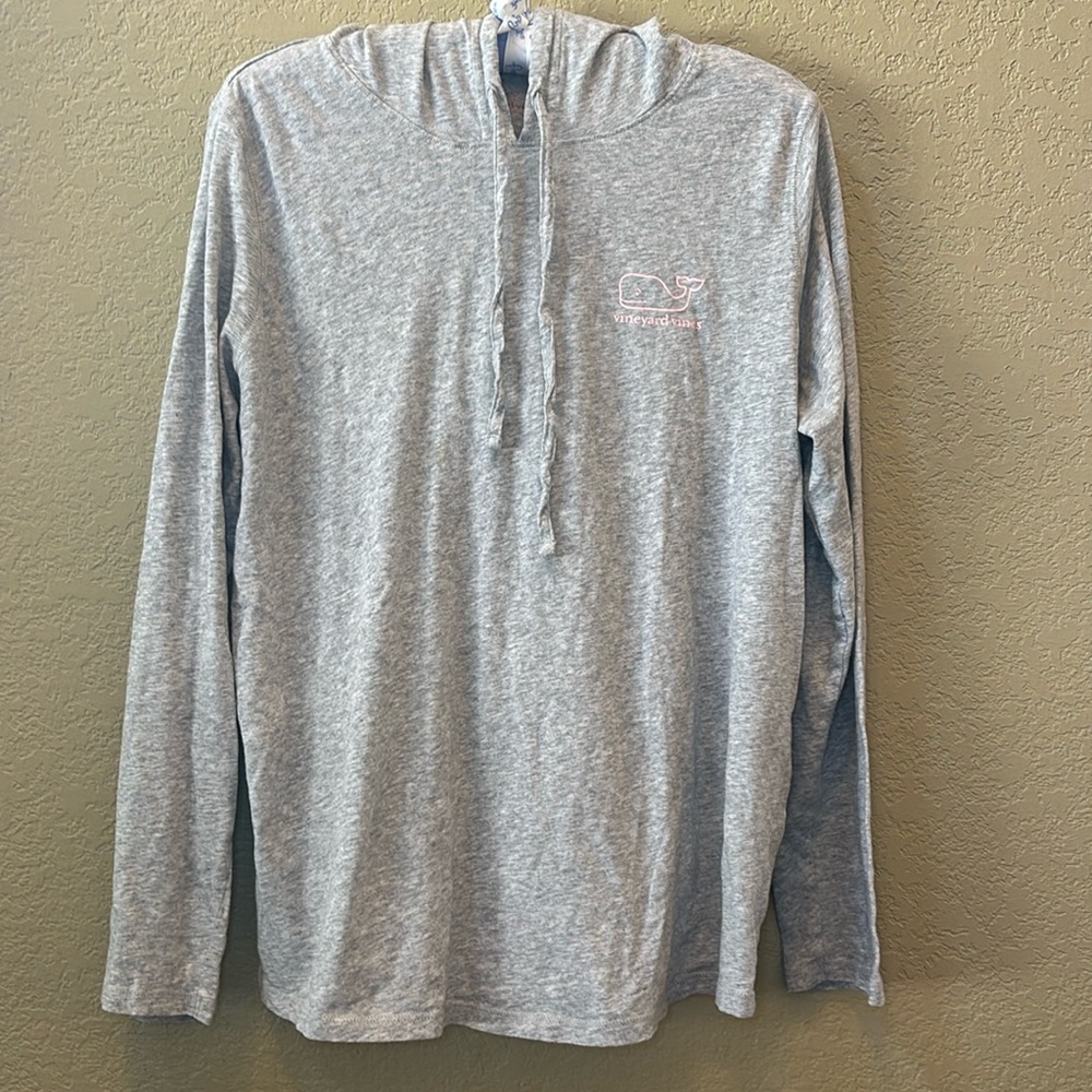 VINEYARD VINES Hooded Long sleeve Tee Shirt, Sz L, Gray w/pink accents, Cute!